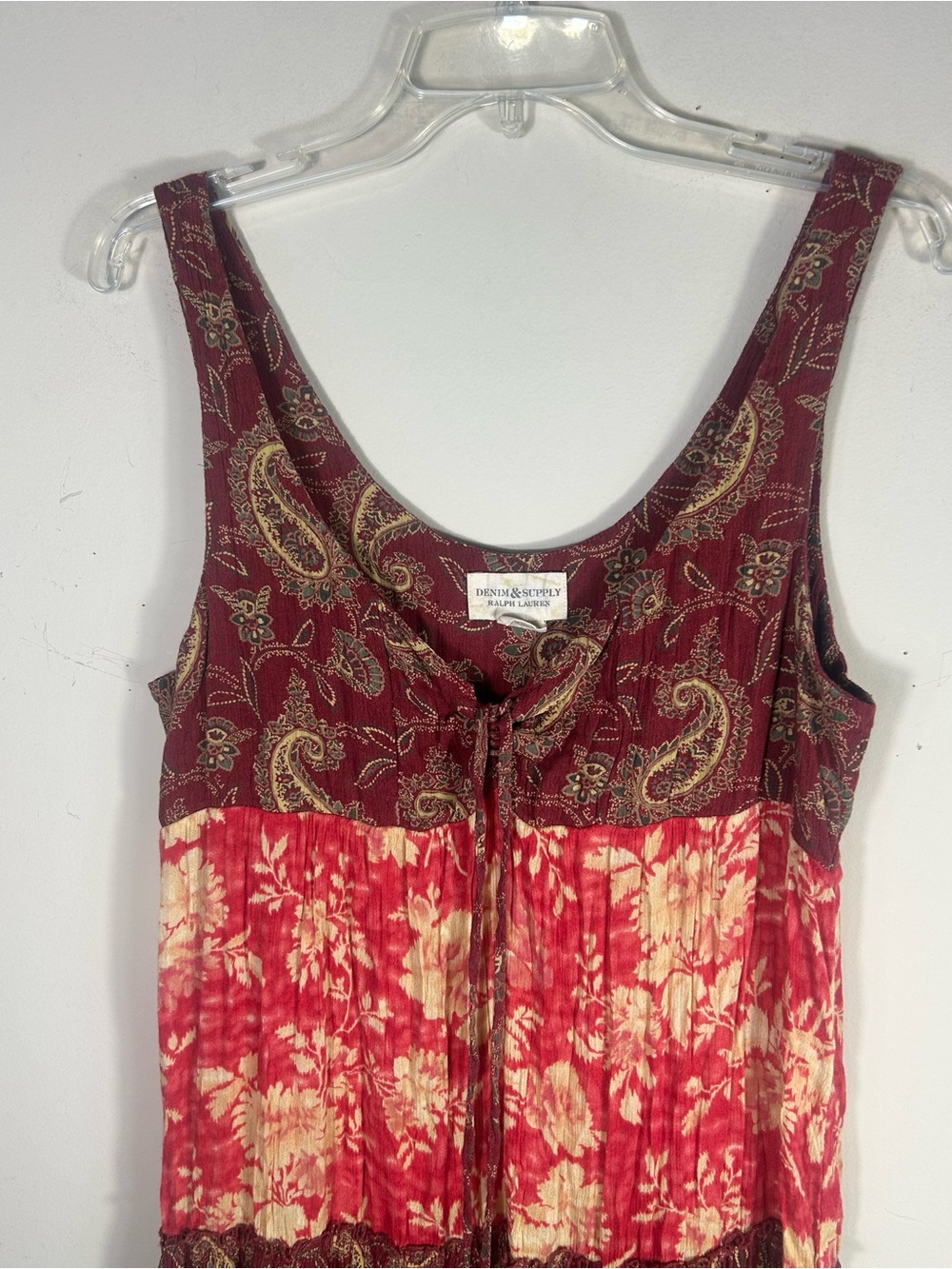 Denim & Supply Ralph Lauren Womens Large Red Multi Tiered Maxi Dress Bohemian - Picture 6 of 8